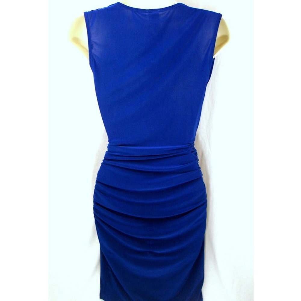 2SABLE ROYAL BLUE SLVLS BODYCON FAUX WRAP DRESS S - Picture 2 of 2